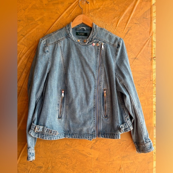 Lauren Ralph Lauren Bryton Denim Moto Denim Jean Jacket Size 14W - Picture 5 of 14